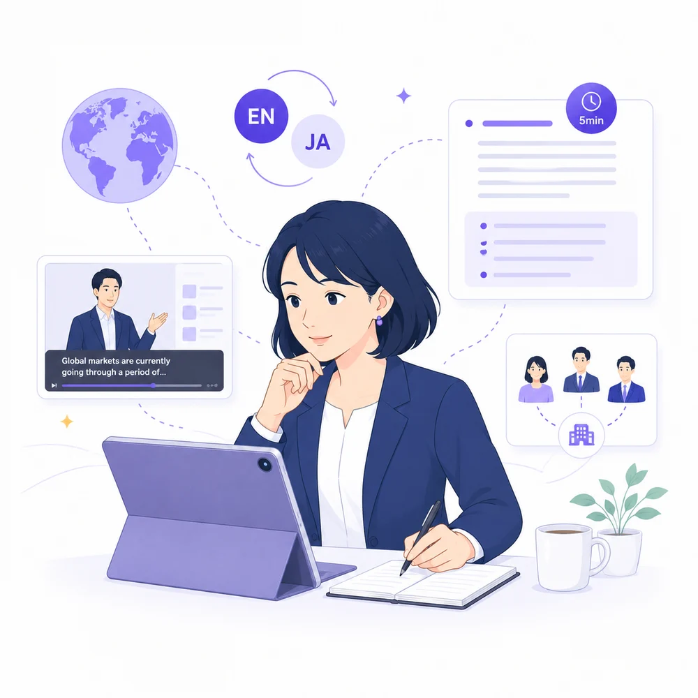 英語のYouTube動画や海外ウェビナーを日本語の5分ノートにする企業担当者