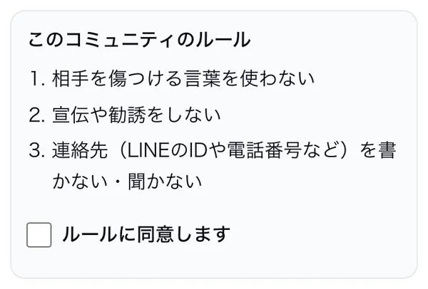 入る前の案内のページ。ルールと「ルールに同意します」